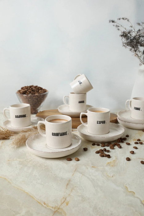 Hermia Juego de tazas de café Blanco y negro, 12 piezas